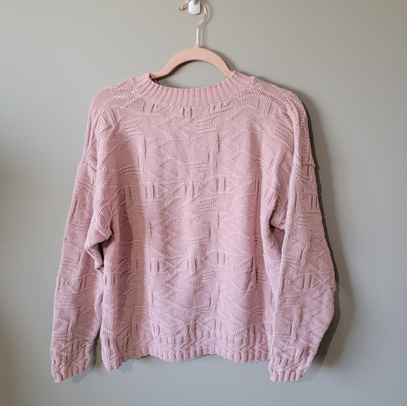 Vintage 1980s pink geometric knit cotton sweater - Picture 7 of 11